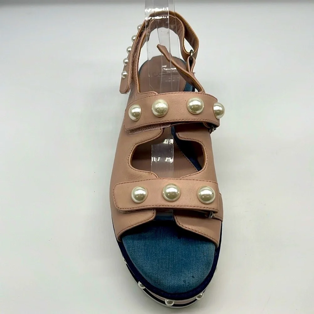 Clone - Diamond Nappa Pink Leather Platform Strap Stud Pearl Sandal Size 41